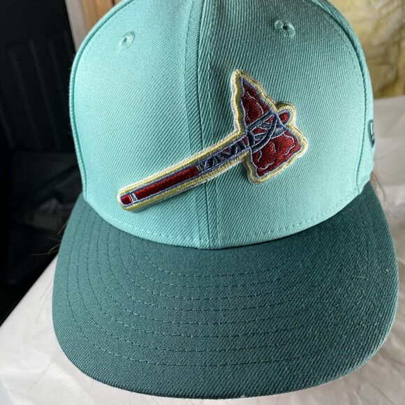 Atlanta Braves Tomahawk 2017 Inaugural Patch New Era 59FIFTY Teal Hat Club 7 1/4